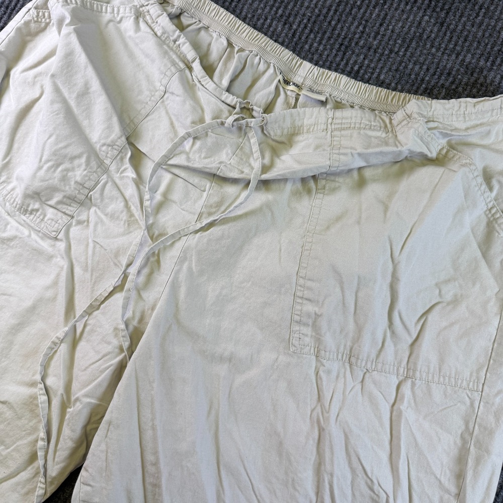 Cherokee Womens 24W Capri Pants Beige Cotton Elastic Waist Drawstring Casual